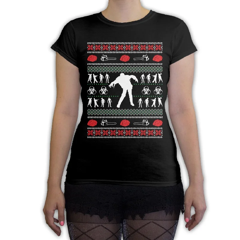 Function - Zombie Ugly Christmas Sweater Women's Fashion T Shirt Notch Collar Peter Pan Collar Cowl Neck