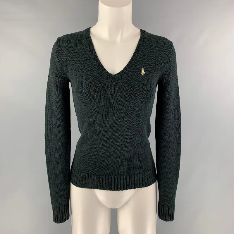 RALPH LAUREN Size XS Black Cotton Pullover Shawl Collar Sweater