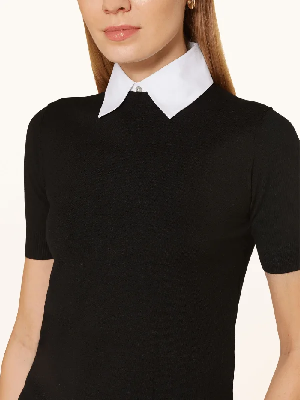 Marella BABA Shirt Collar Sweater In Black 24233660212 Col 004 Long Sweater Short Sweater Cropped Sweater