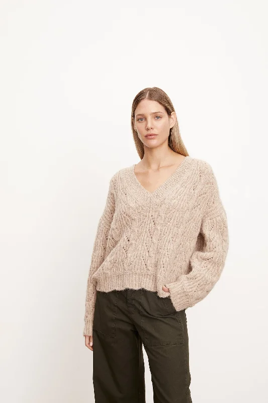Velvet - Sade Sweater in Oatmeal Cashmere Blend Cotton Blend Poly Blend