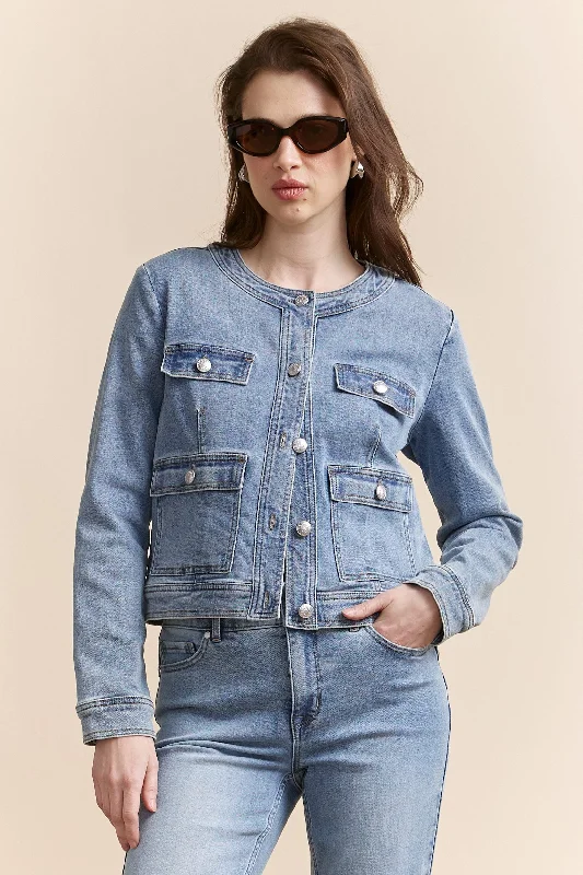 Denim jacket with applied pockets Collared Jacket Crew Neck Jacket Turtle Neck Jacket Denim jacket with applied pockets Collared Jacket Crew Neck Jacket Turtle Neck Jacket