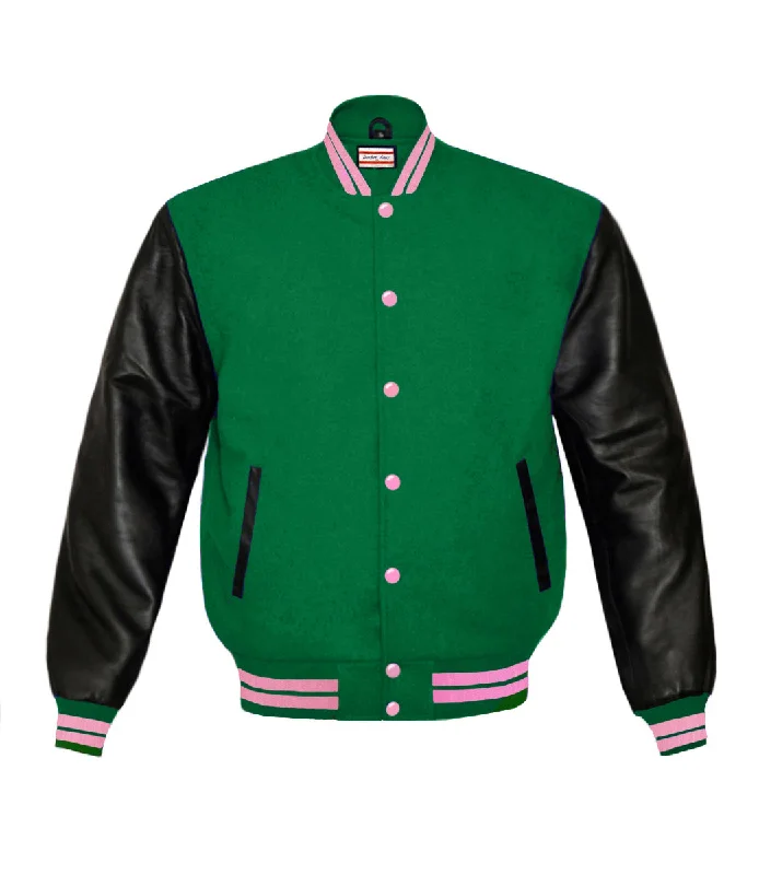 Original American Varsity Black Leather Sleeve Letterman College Baseball Women Wool Jackets #BSL-PKSTR-PKB Welt Pockets Slit Pockets Flap Pockets Original American Varsity Black Leather Sleeve Letterman College Baseball Women Wool Jackets #BSL-PKSTR-PKB Welt Pockets Slit Pockets Flap Pockets