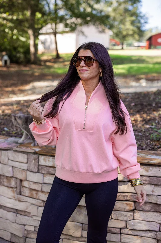 Luxe Knit Pink Zip Pullover Button Front Sweater