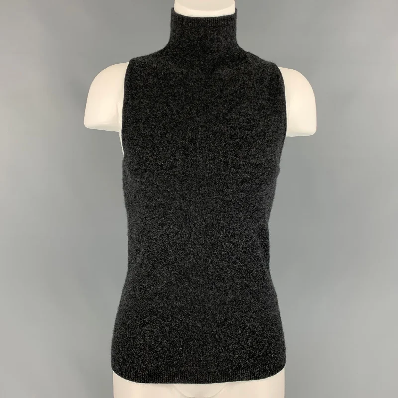 NAADAM Size S Charcoal Cashmere Turtleneck Pullover Open Front Cardigan