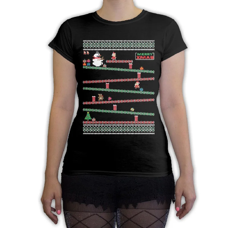 Function - 8 Bit Santa Arcade Ugly Christmas Sweater Women's Fashion T Shirt Hooded Caped Shawl Collar