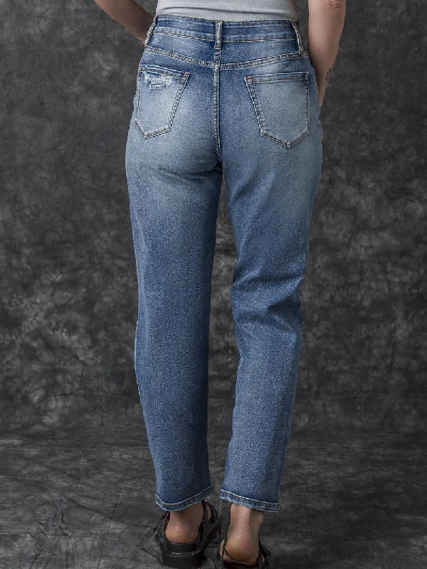 Distressed Denim Trousers Trousers Striped Patterned