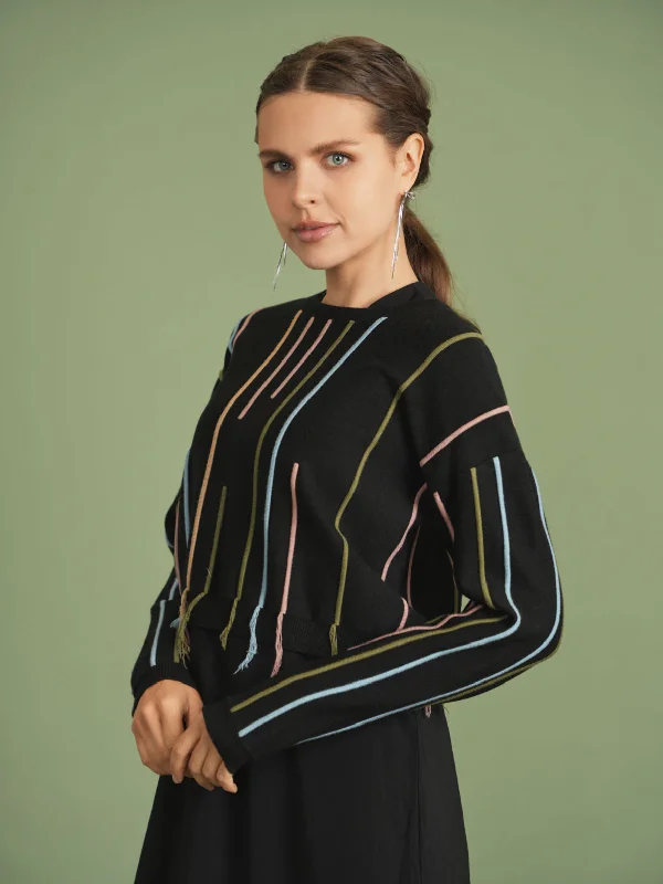 CROP LINES SWEATER Lace Blend Ribbed Blend Corduroy Blend
