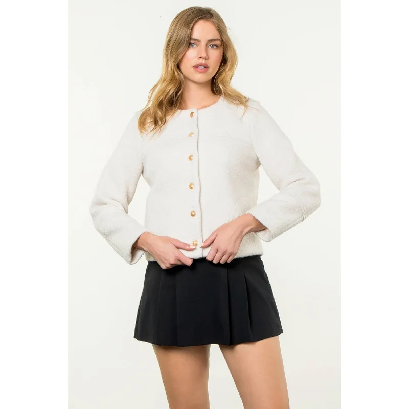 Button Up Boucle Jacket Hoodie Zip-Up Jacket Button-Up Jacket