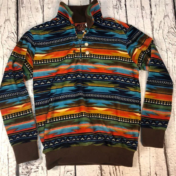 Western Wits Women's Serape Sunset Pullover Faux Fur Trim