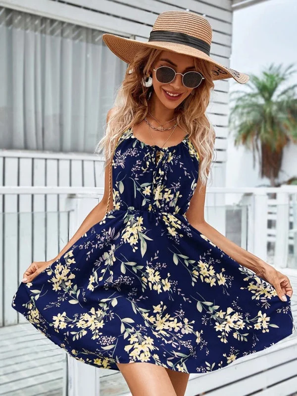 Blue Zone Planet | Summer Elegant Sleeveless Dress Pullover Print Elastic Waist Spaghetti Strap Skirt Jewel Neck Pullover Blue Zone Planet | Summer Elegant Sleeveless Dress Pullover Print Elastic Waist Spaghetti Strap Skirt Jewel Neck Pullover