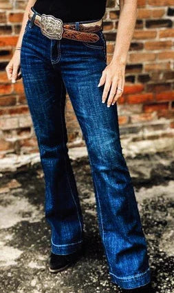 CC Wide Leg Trouser Jean - Dark Wash Trousers stylish elegant