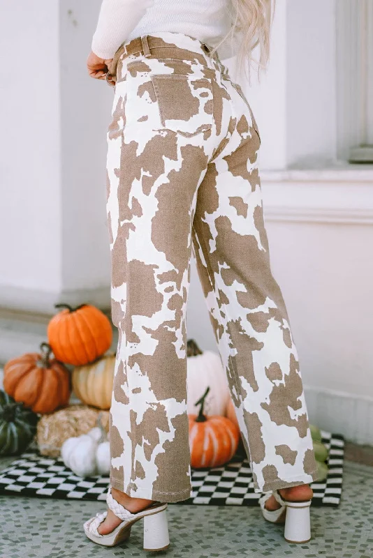 Fashionable Cow Print Trousers Cropped Trousers Casual Linen