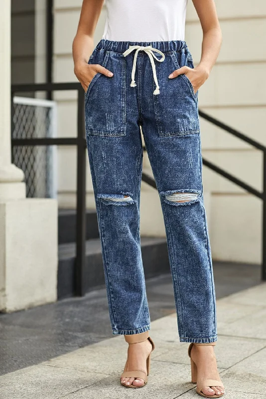 Women's Ripped Denim Trousers Straight Leg Pants Trousers Bestseller Popular