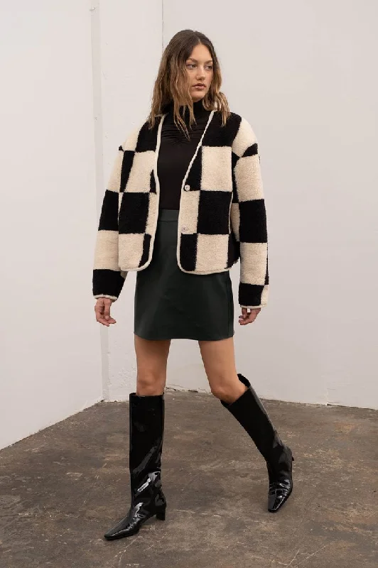 Shearling Grid Check Jacket Elasticated Jacket Padded Jacket Insulated Jacket