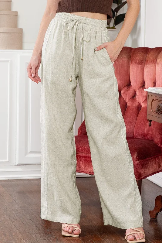 Striped Linen Patchwork Drawstring Trousers Cropped Trousers Casual Linen