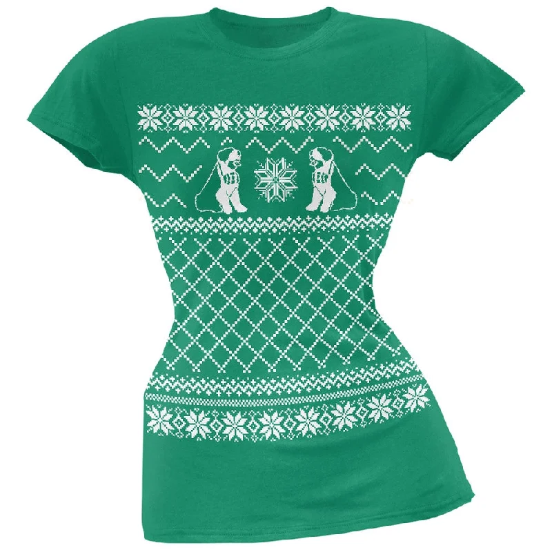 Saint Bernard Ugly Christmas Sweater Green Soft Juniors T-Shirt Modern Contemporary Chic