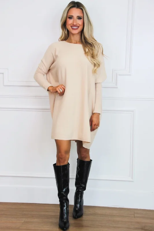 So Cozy Boat Neck Tunic Sweater: Beige Boat Neck Shawl Collar Notched Collar