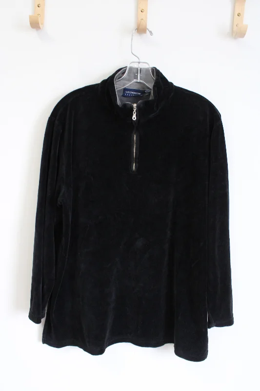 Liz Claiborne Quarter Zip Black Velvet Pullover | XL Slit Sleeve Stylish