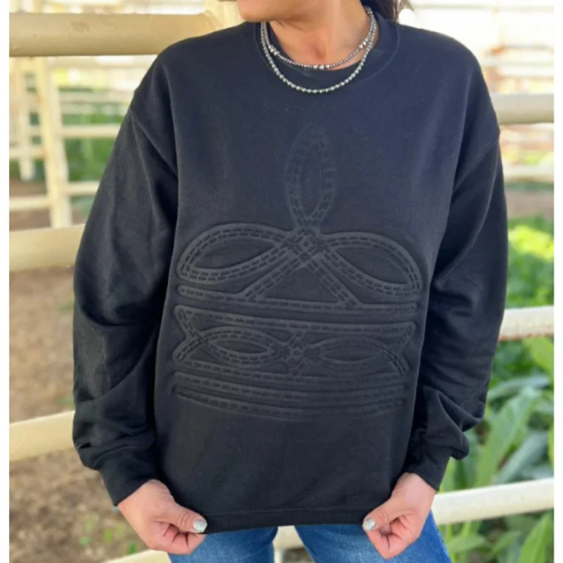 Gone Country Black Boot Stitched Pullover Notched Neck Pullover