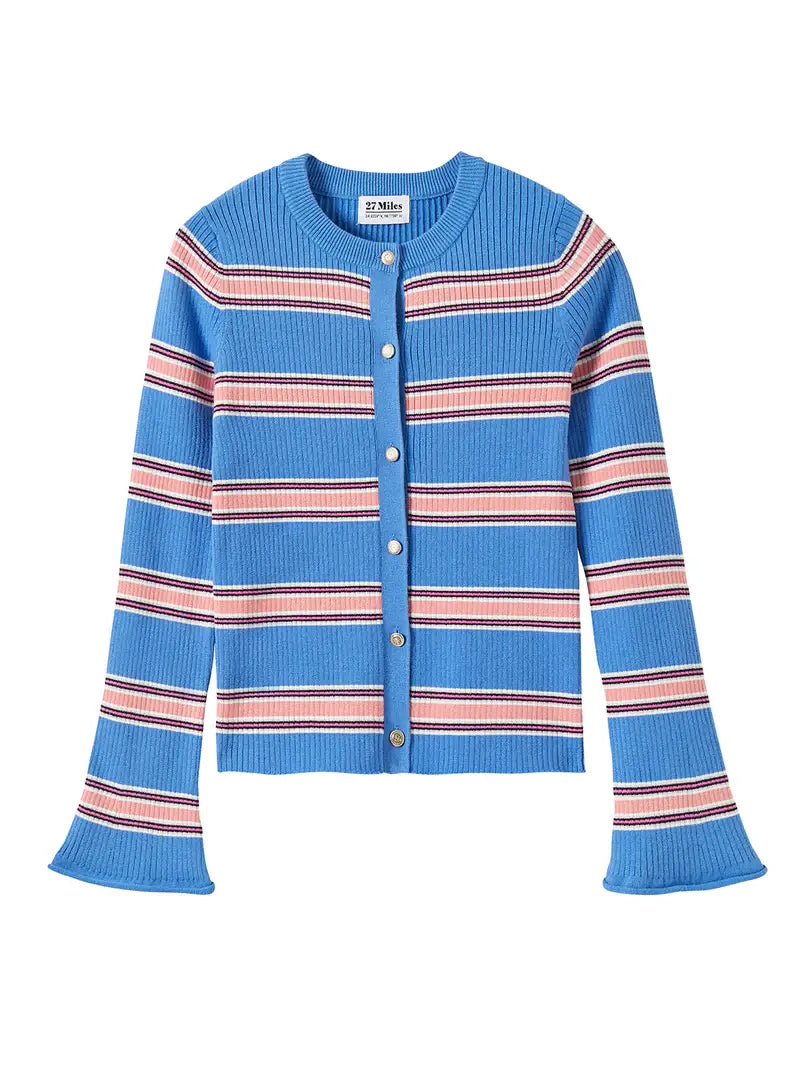 Laroi Sweater in Cornflower Blue Ribbed Striped Patterned