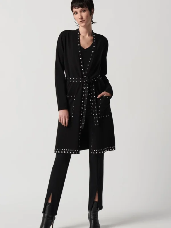 Joseph Ribkoff Black Sweater Knit Coat With V-Shape Neckline 234919 Col 11 Velvet Chenille Corduroy