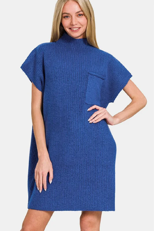 Zenana Short Sleeve Sweater Mini Dress Collared Crew Neck Turtle Neck