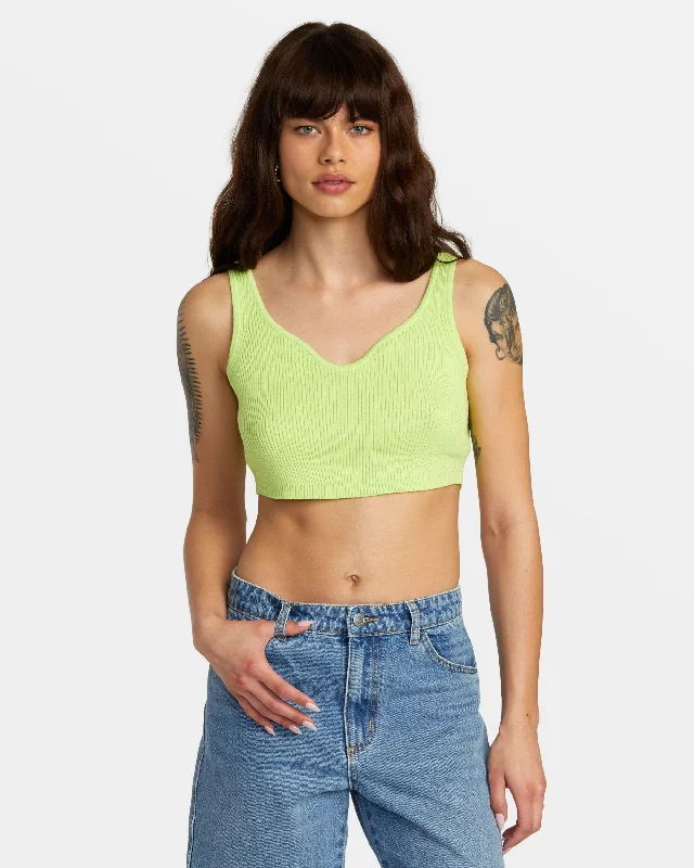 Roundabout Sweater Tank V-Neck Sweater - Neon Green Mesh Fabric Canvas Fabric Denim Fabric