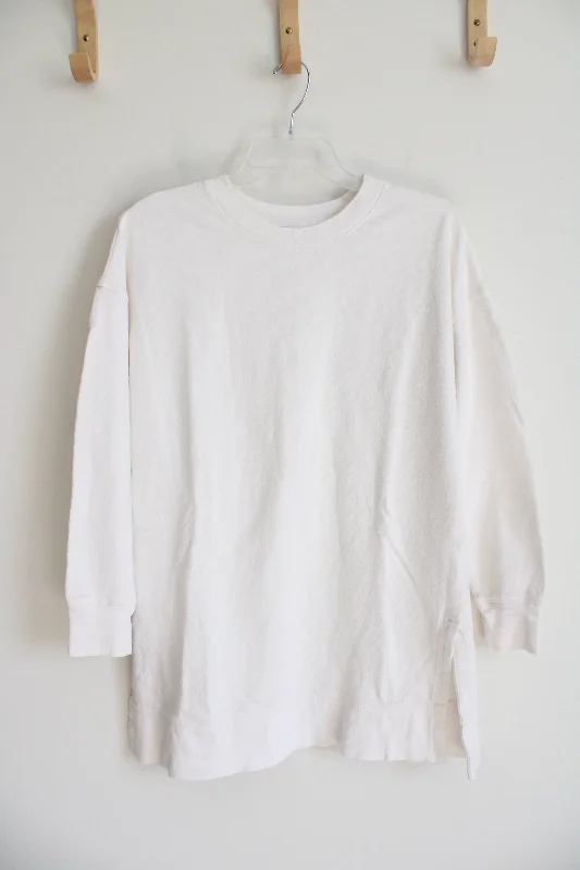 Old Navy White Long Pullover Sweatshirt | XS Tall Oversized Cozy Pullover