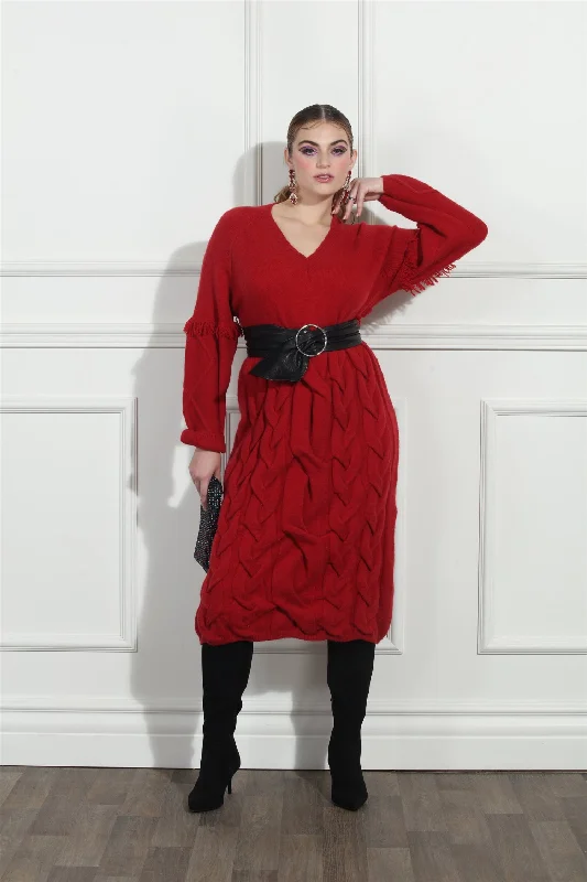 Luxe Moda LM252 Cable Knit Sweater Dress Handmade Hand-knitted Hand-woven
