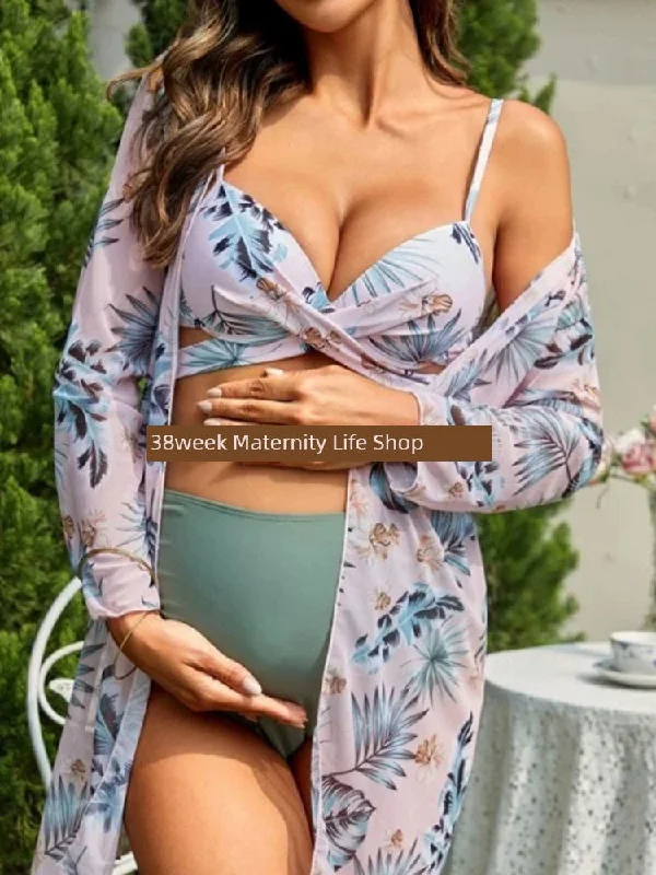 Pregnant Women's Bikini Swimsuit Three-Piece Set Women's Sexy Suspender Trousers Suit Pregnant Women's Photography Swimming Maternity Pants Plus Size Trousers sophisticated sleek