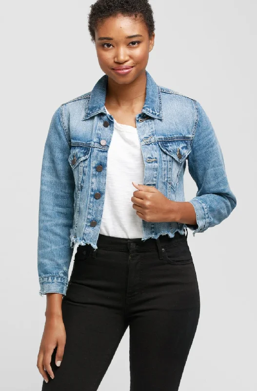 Naibi Cropped Denim Jacket Welt Pockets Slit Pockets Flap Pockets