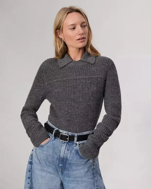Madix Polo Sweater in Charcoal Terry Terry Cloth Terry Knit