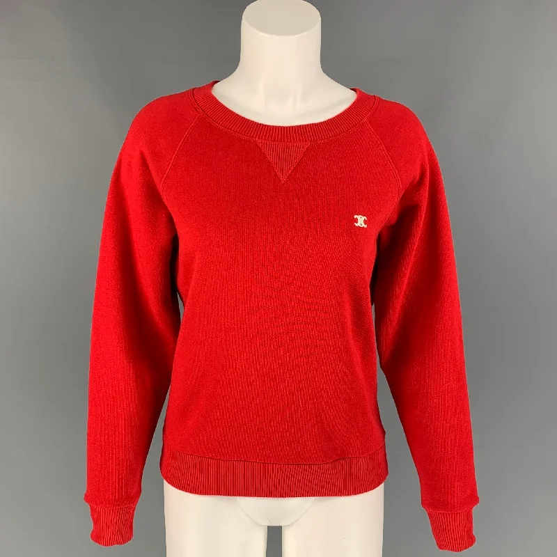 CELINE Size S Red Cotton Crew-Neck Pullover Fine Merino Wool