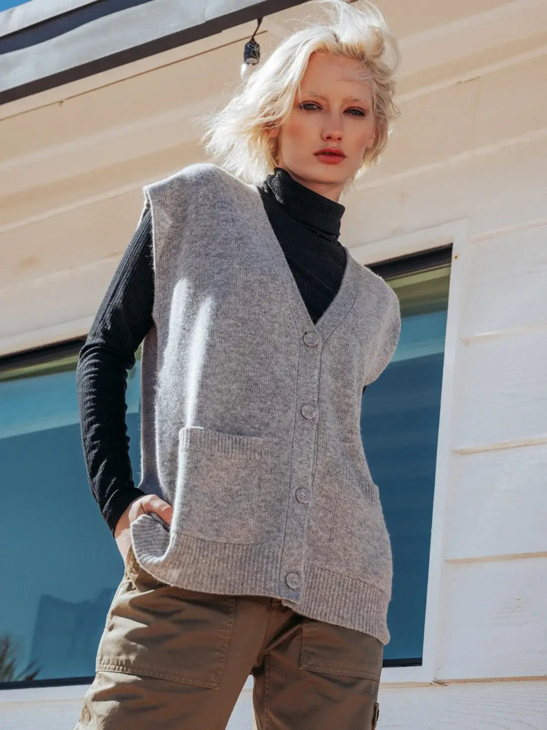 Tokyo sweater vest in Heather Grey Print Jacquard Patchwork