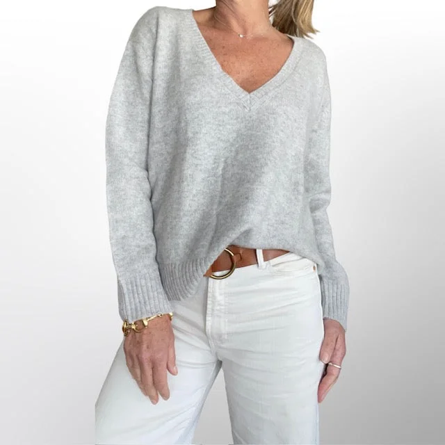 Flynn Cashmere V-Neck Sweater Zippered Front Buttoned Front Snap Front