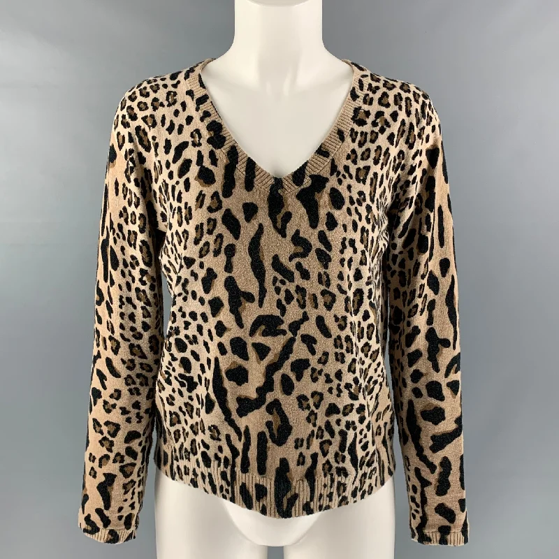 ATM Size S Beige and Brown Cotton & Cashmere Animal Print V-Neck Pullover Square Neck Pullover ATM Size S Beige and Brown Cotton & Cashmere Animal Print V-Neck Pullover Square Neck Pullover