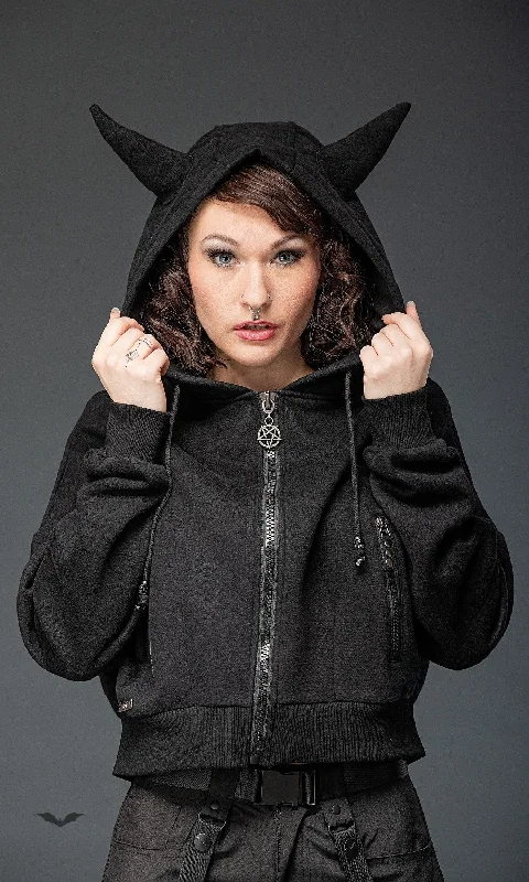 Queen of Darkness - Short jacket, hood with horns One-Shoulder Jacket Off-the-Shoulder Jacket Asymmetrical Jacket Queen of Darkness - Short jacket, hood with horns One-Shoulder Jacket Off-the-Shoulder Jacket Asymmetrical Jacket