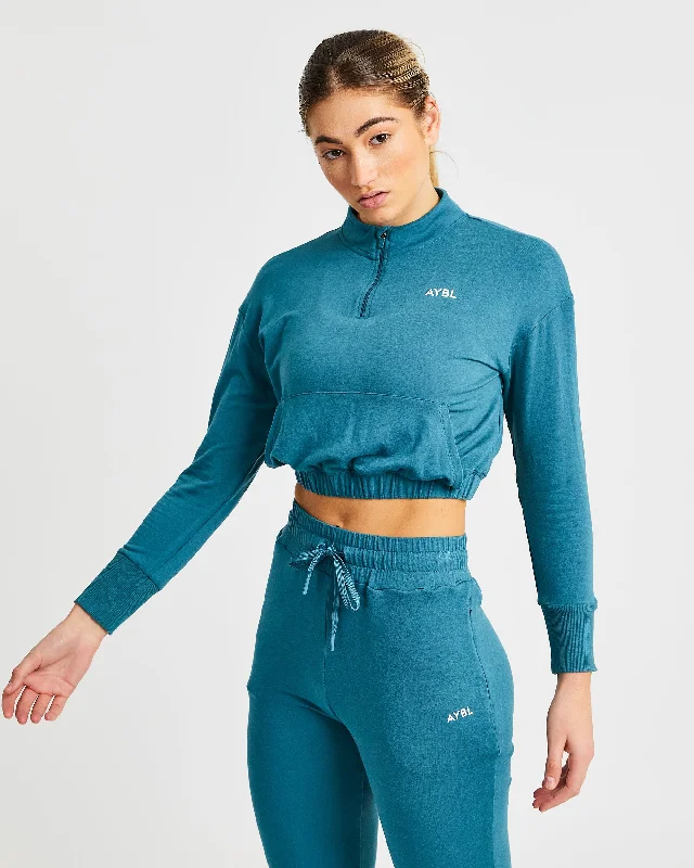 Studio 1/2 Zip Pullover - Deep Teal Flare Sleeve Stylish