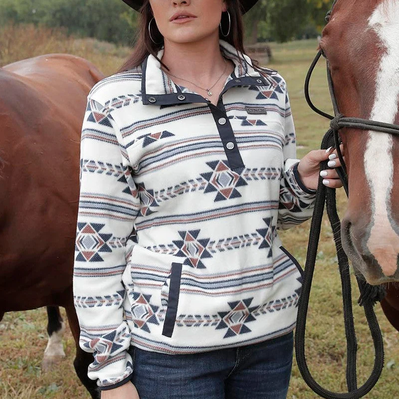Women's Aztec Print Fleece Pullover Cashmere Luxurious Pullover