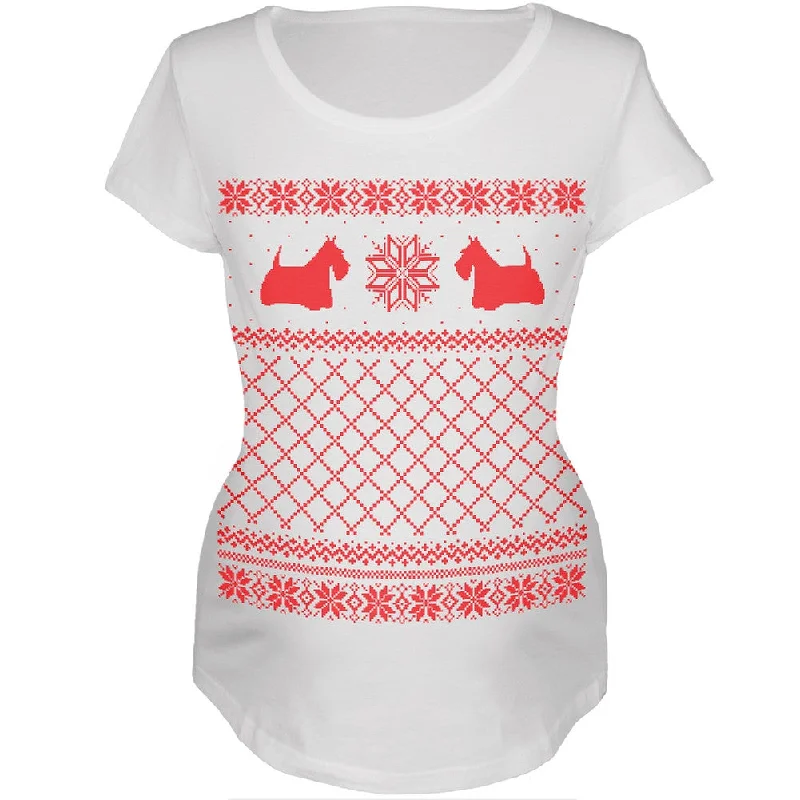 Scottish Terrier Ugly Christmas Sweater Womens Maternity T-Shirt Fitted Slim Tailored