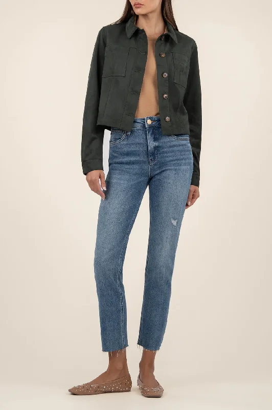 Matilda Crop Jacket [Hunter Green-KJ52101] Print Jacket Jacquard Jacket Embroidered Jacket