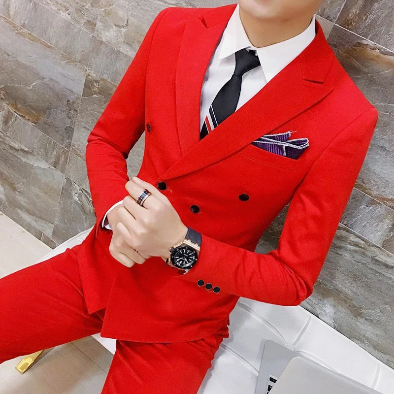 CINESSD ( Jackets + Pants ) Solid Color Double Breasted Mens Suit Groom Wedding Dress Dinner Party Prom Suits Formal Business Tuxedo Anorak Shell Jacket Lightweight Jacket CINESSD ( Jackets + Pants ) Solid Color Double Breasted Mens Suit Groom Wedding Dress Dinner Party Prom Suits Formal Business Tuxedo Anorak Shell Jacket Lightweight Jacket