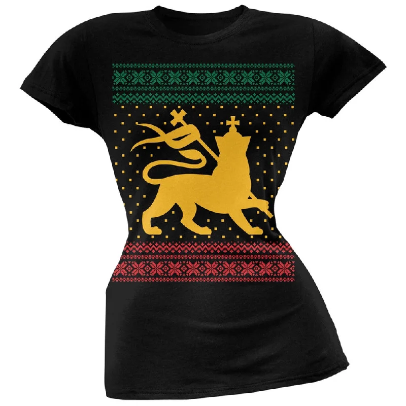 Lion of Judah Ugly Christmas Sweater Black Soft Juniors T-Shirt Anti-Pilling Anti-Shrink Durable