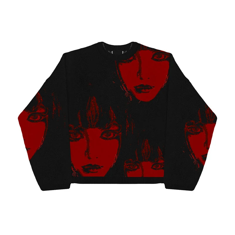 Vintage Ukiyo-e Knit Sweater - Gothic Streetwear Pullover Mock Neck Pullover