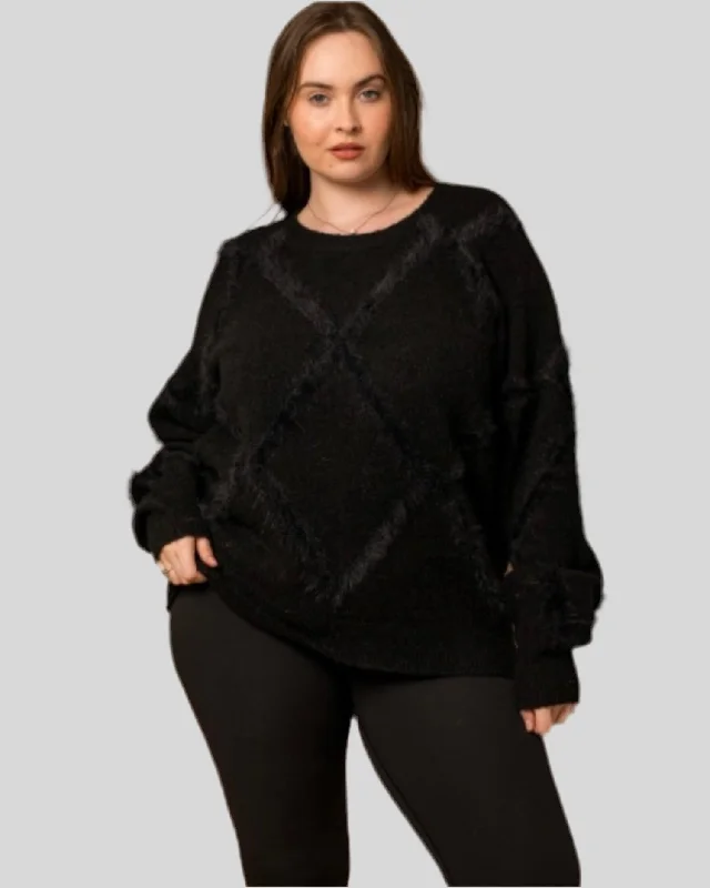 Plus Fuzzy Detail Sweater Iron Safe Non-Iron Wrinkle Free