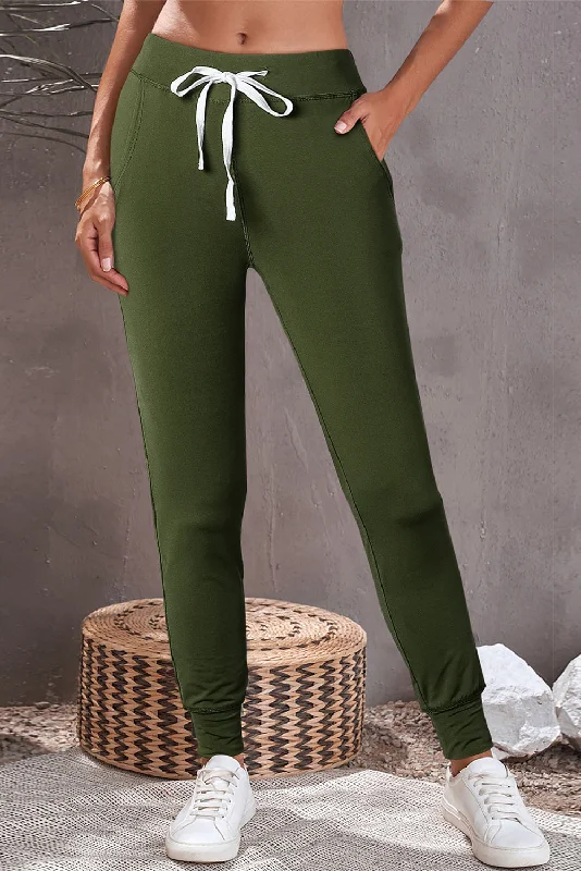 Capri Drawstring Pants with Pockets, Women's Casual Solid Trousers Trousers Ceremony Elegant