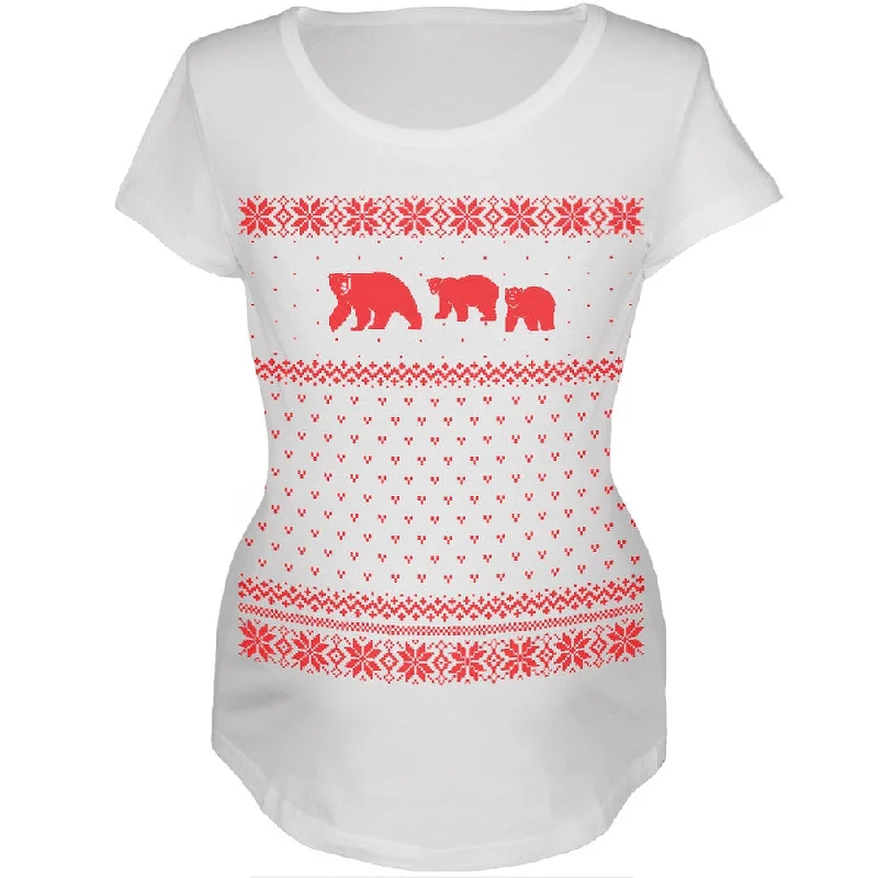 Polar Bears Ugly Christmas Sweater Womens Maternity T-Shirt Layered Multi-layer Single Layer