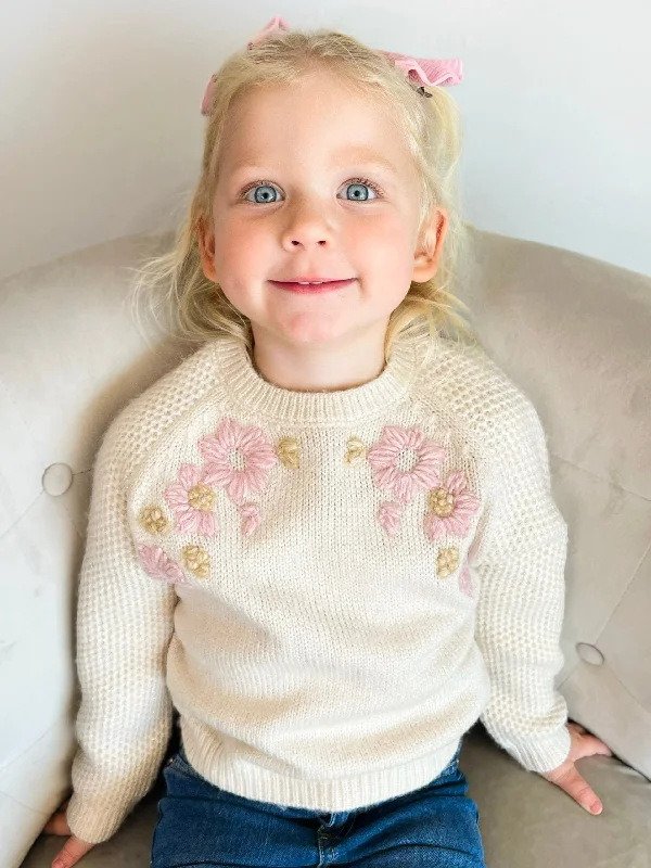 Embroidered Flowers Knit Sweater | GInger Boxy Sweater Fitted Sweater A-Line