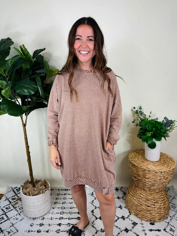 Mocha Mineral Washed Pullover Dress Solo Sleeve Pullover