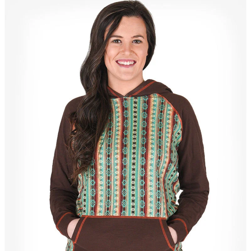 Cowgirl Tuff Women's Brown Pullover with Coral Aztec Fleece Warm Pullover